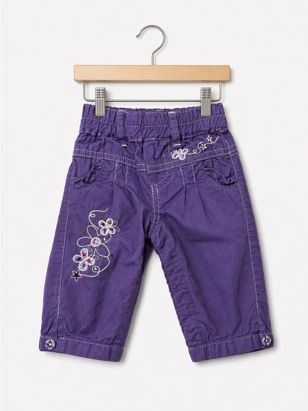 Vintage Y2K Trois Moutons Quebec Purple White Contrast Stitch Floral Capris 1M